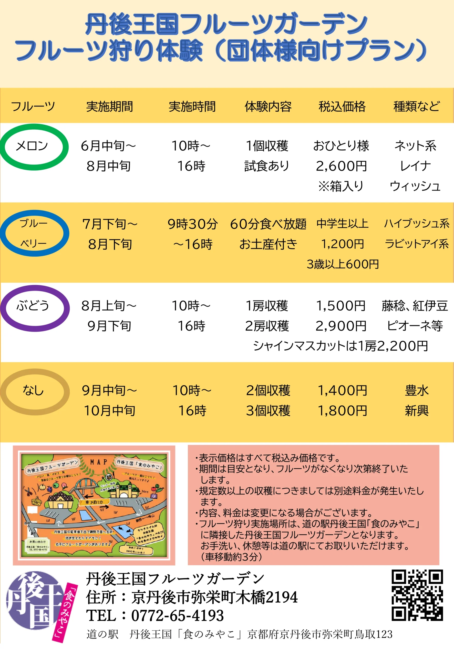 丹後フルーツガーデン フルーツ狩り チラシ 裏面